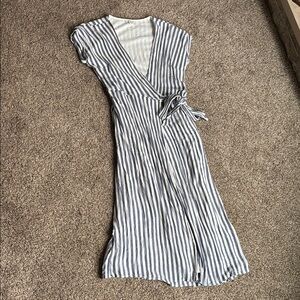 American Eagle Medium Blue/ White Wrap Tie Waist Dress